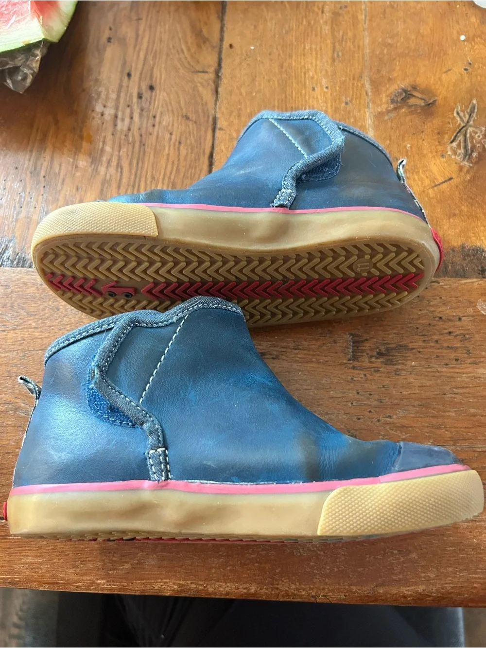 See Kai Run Navy Ankle Boots with Red Trim and Gum Soles